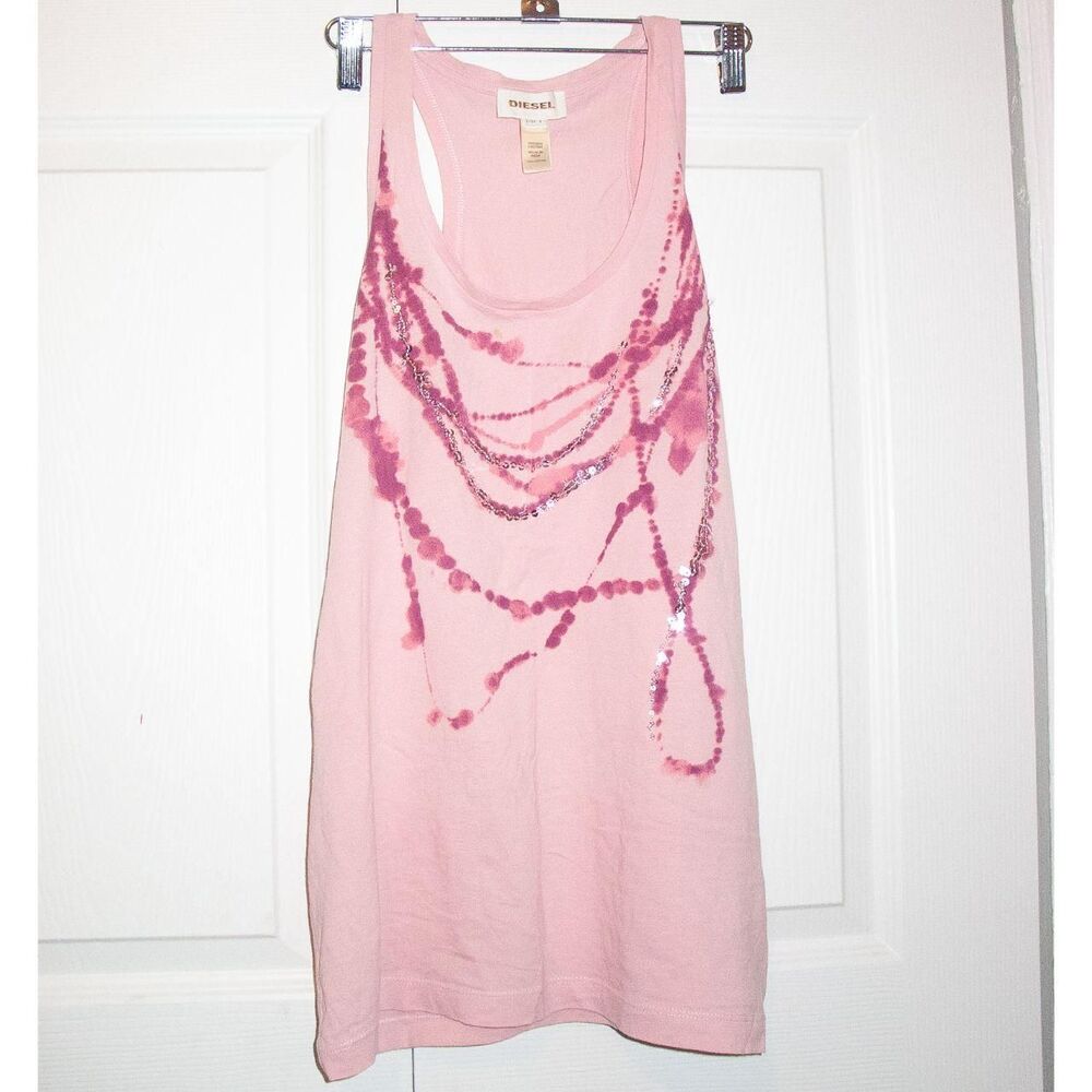 DIESEL Pink Racerback Tank Top Sequined Embellished